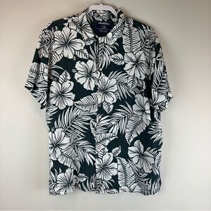 Chubbies Black White Hawaiian Floral Relaxed Button Up Visual Ferner Shirt XL